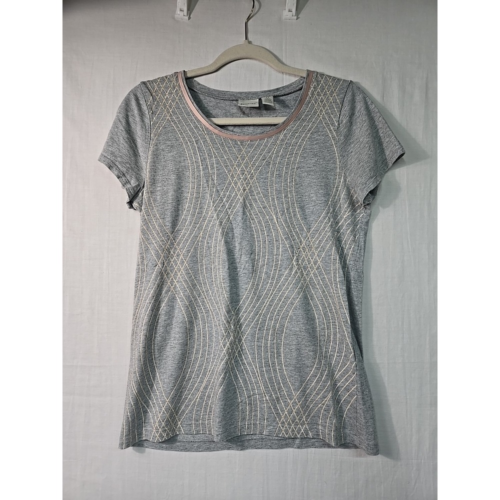 Chico's Zenergy Women's 0‎ (S/4) Gold Glitter Geo Print Short Sleeve Top Gray